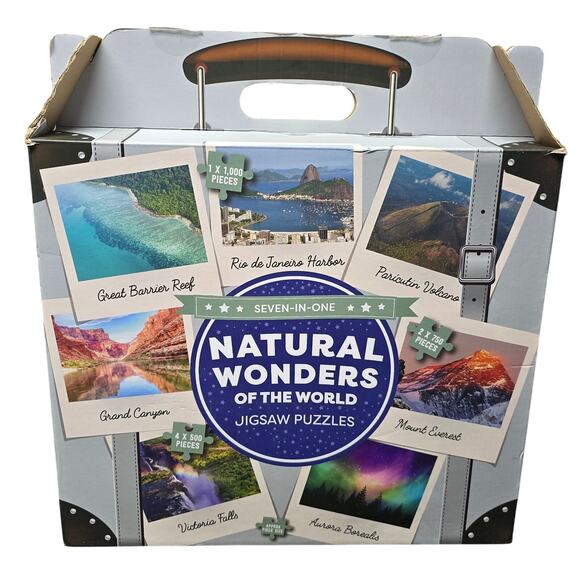 Seven Natural Wonders Of The World Box Of 7 Jigsaw Puzzles & Poster - Picture 1 of 6
